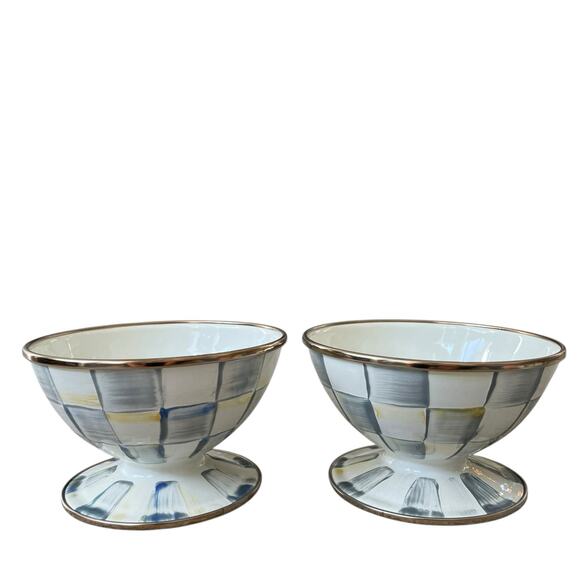 Brand New Mackenzie-Childs Sterling Check Ice Cream Dishes Set of 4 - Picture 5 of 15